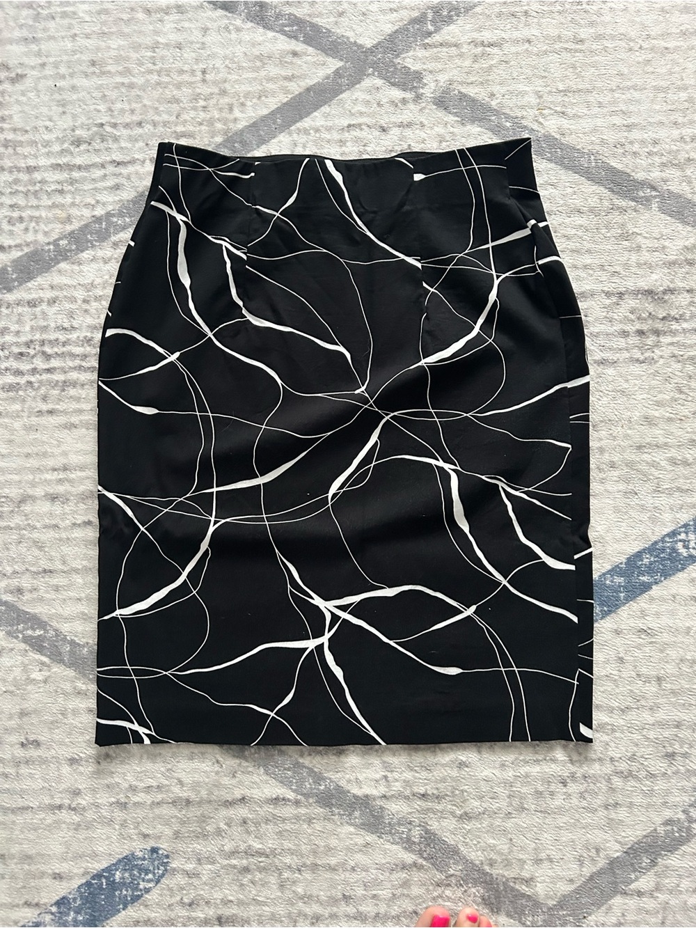 Black Pencil Skirt with White Abstract Line Design